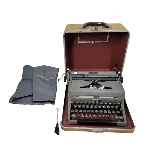 Royal Other - Vintage Royal Typewriter Quiet De Luxe Gray Magic with Portable Case Mid Century